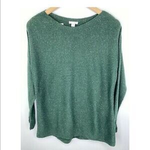 J.JILL | Cotton Blend Speckled Long Sleeve Pullover Sweater Green Petite | S